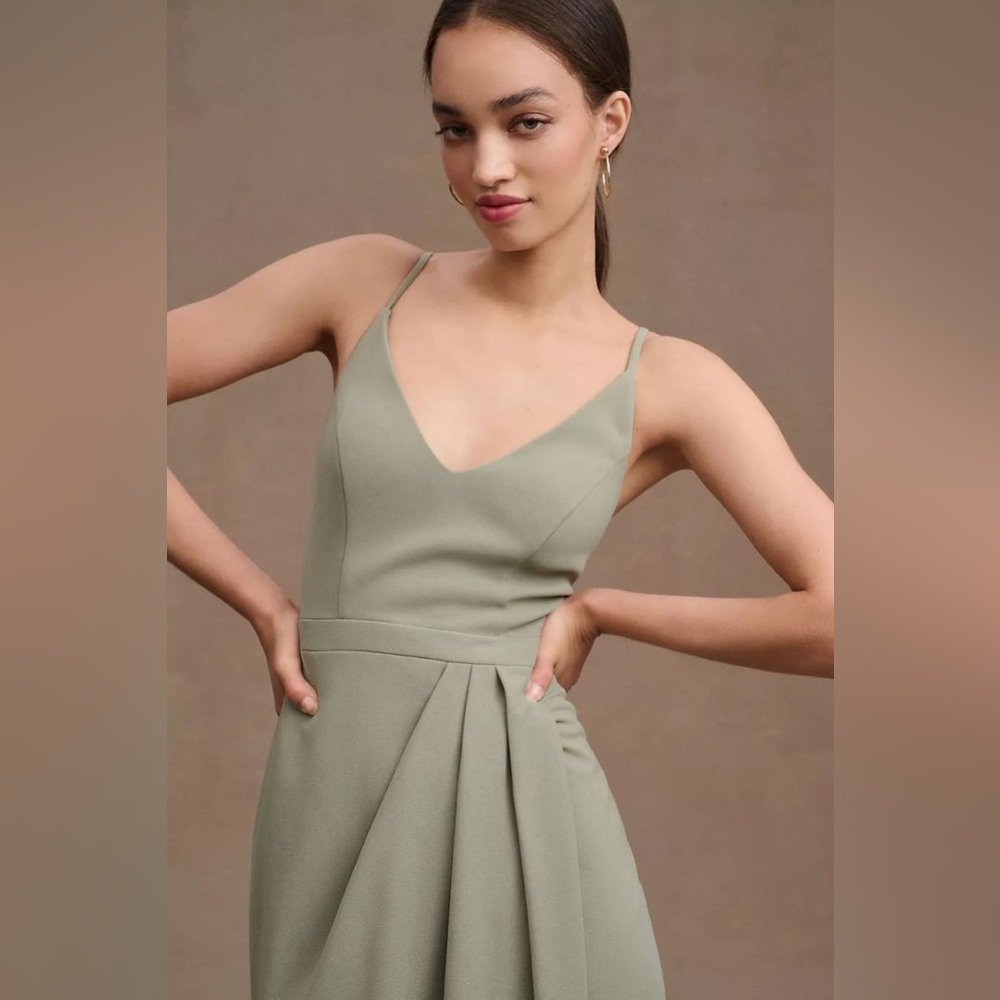 NWT - BHLDN Lyra V-Neck Faux-Wrap Stretch Crepe Midi Dress in Moss